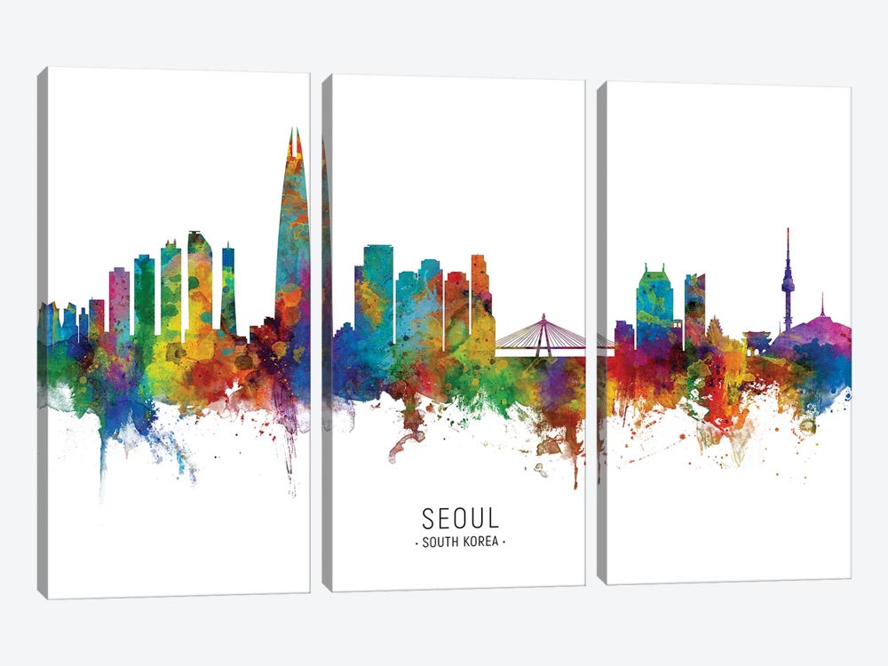 Seoul South Korea Skyline by Michael Tompsett 3-piece Canvas Art Print