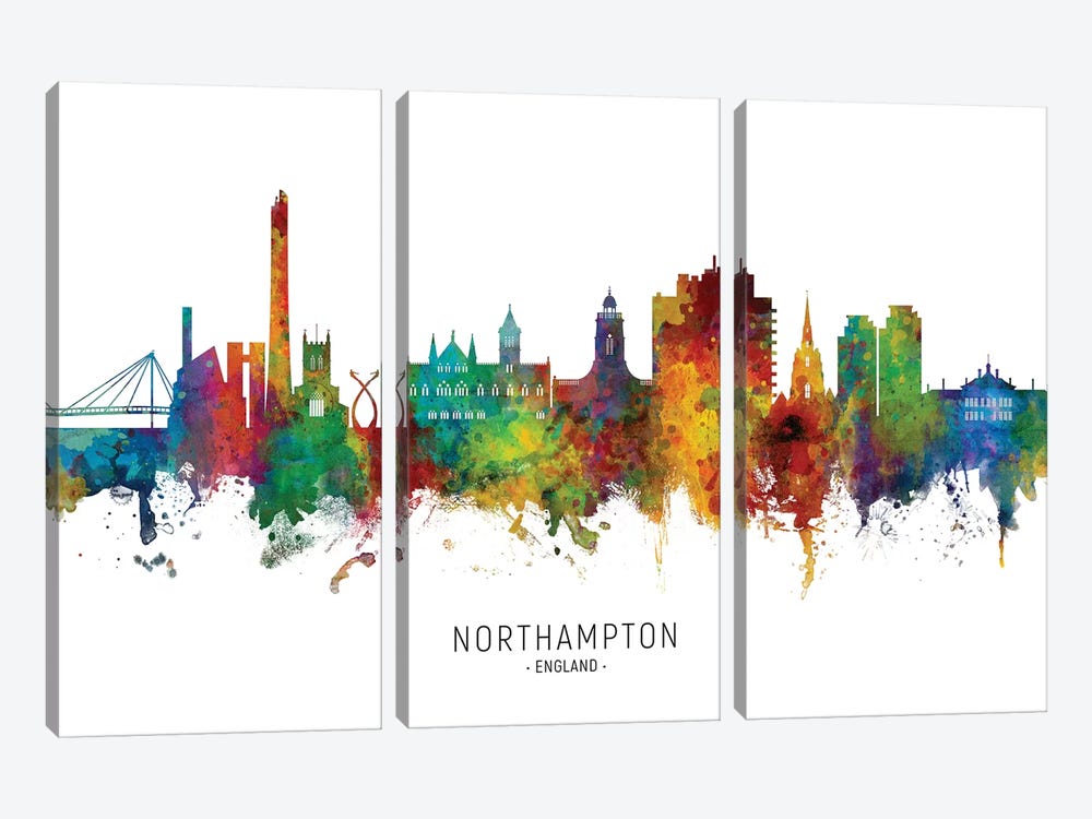 Northampton England Skyline by Michael Tompsett 3-piece Canvas Artwork