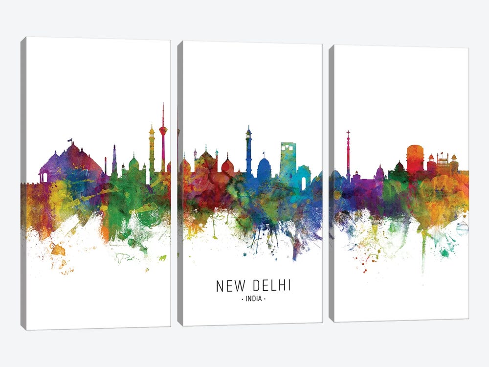 New Delhi India Skyline by Michael Tompsett 3-piece Canvas Art