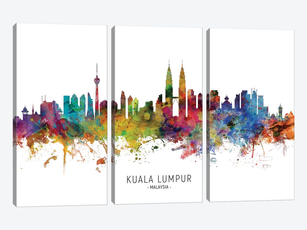 Kuala Lumpur Malaysia Skyline by Michael Tompsett 3-piece Canvas Art Print