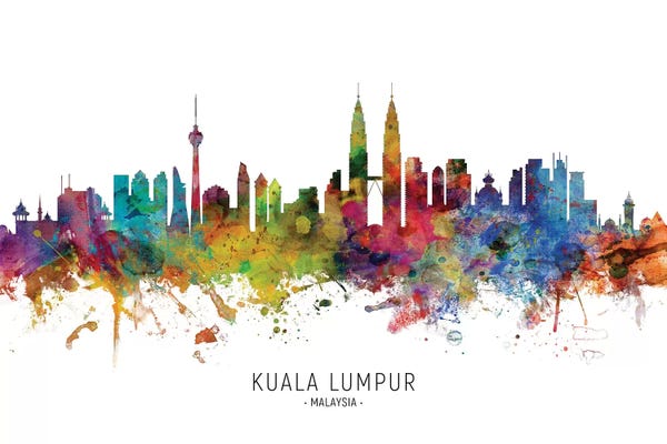 Typography: Rainbow Splatter Kuala Lumpur Malaysia Skyline by Michael Tompsett