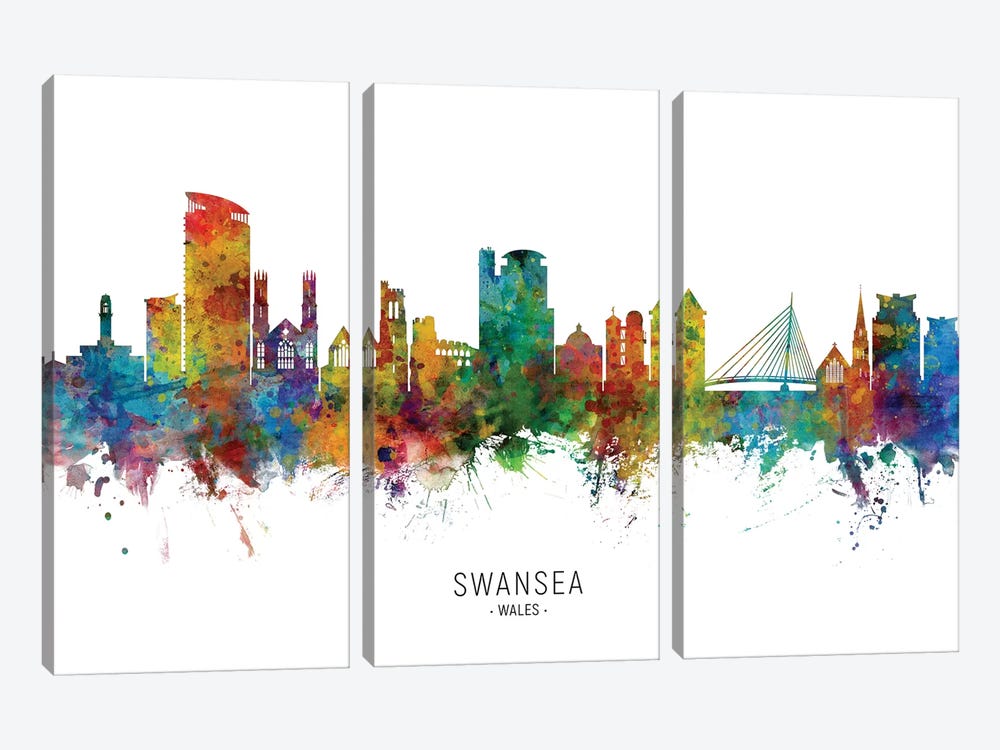 Swansea Wales Skyline by Michael Tompsett 3-piece Canvas Wall Art