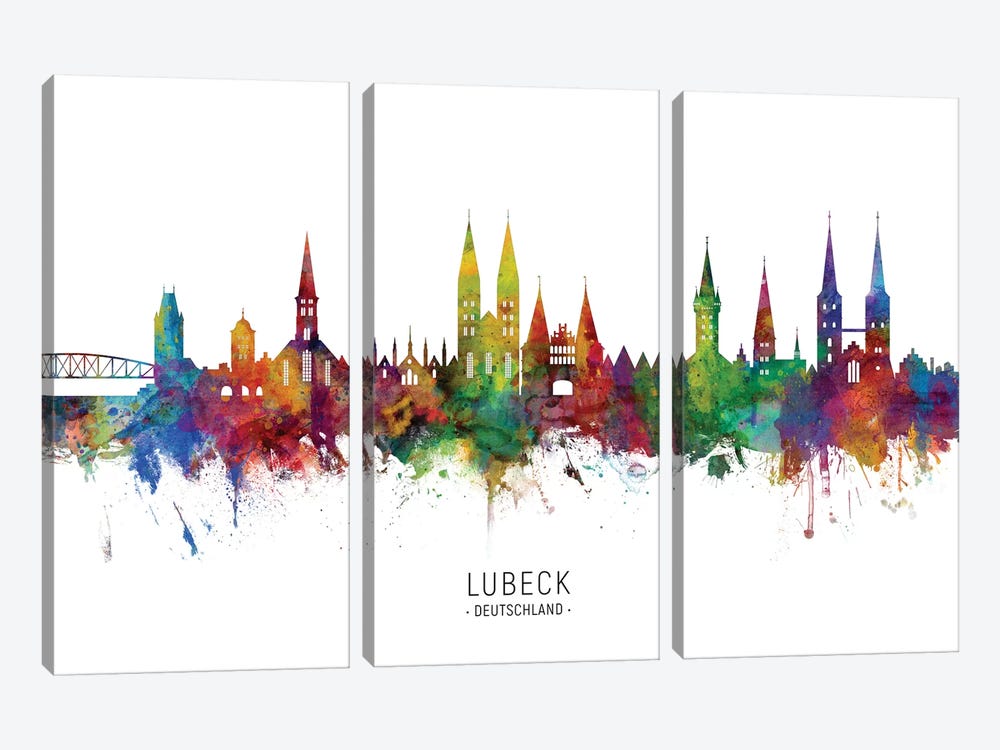 Lubeck Deutschland Skyline by Michael Tompsett 3-piece Canvas Art Print
