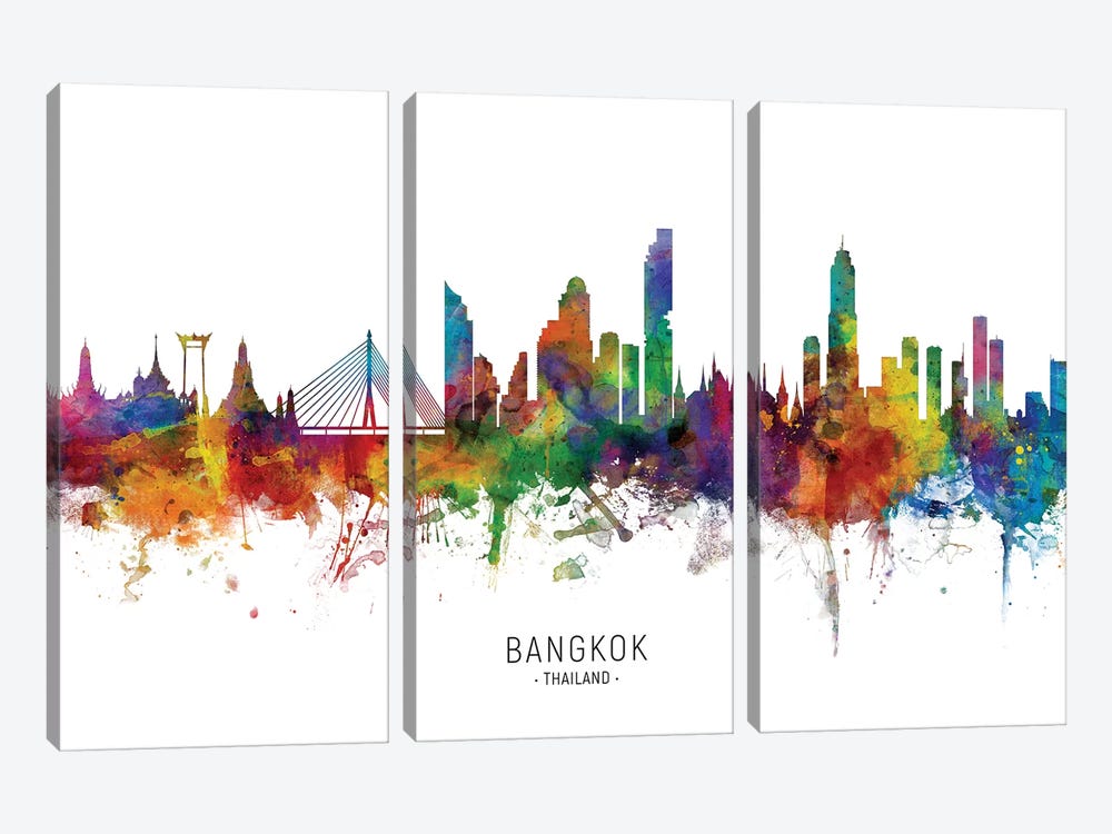 Bangkok Thailand Skyline by Michael Tompsett 3-piece Canvas Art
