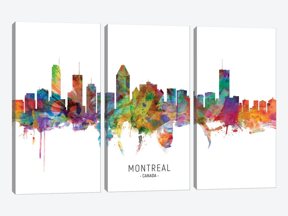 Montreal Canada Skyline by Michael Tompsett 3-piece Canvas Wall Art