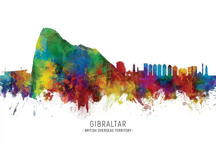 Rainbow Splatter Gibraltar Skyline by Michael Tompsett wall art