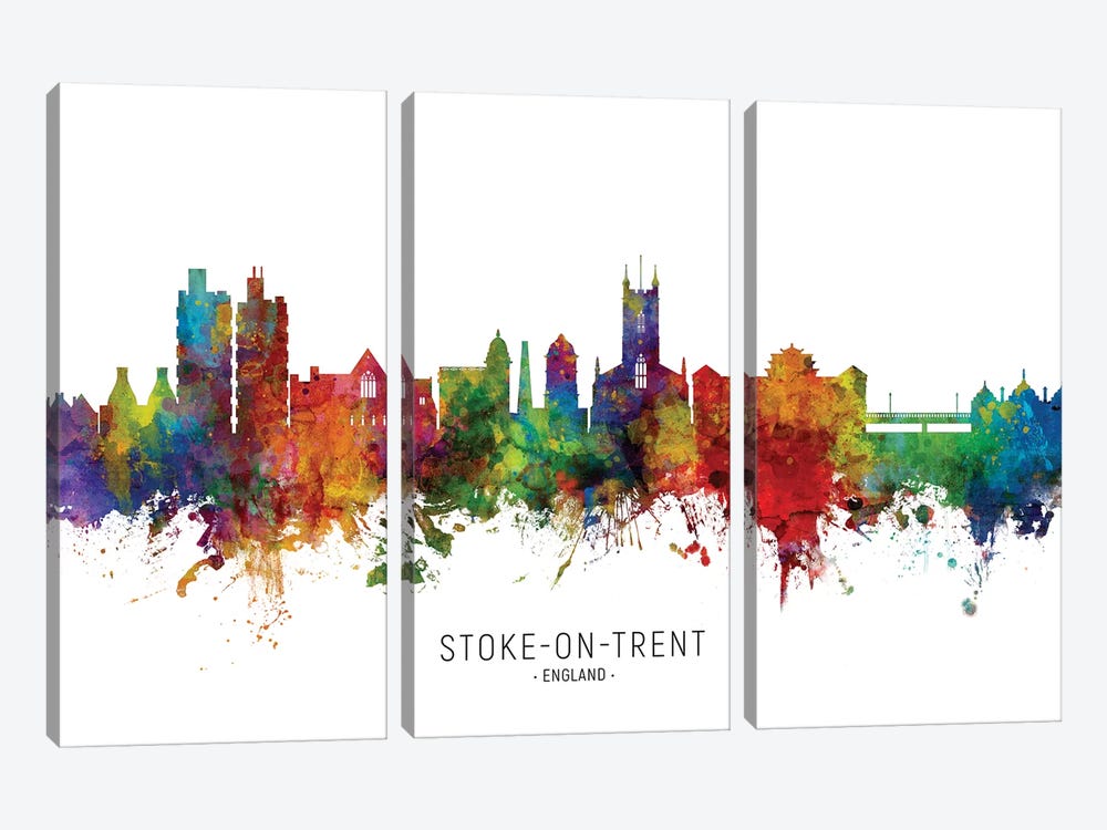 Stoke On Trent England Skyline by Michael Tompsett 3-piece Canvas Art