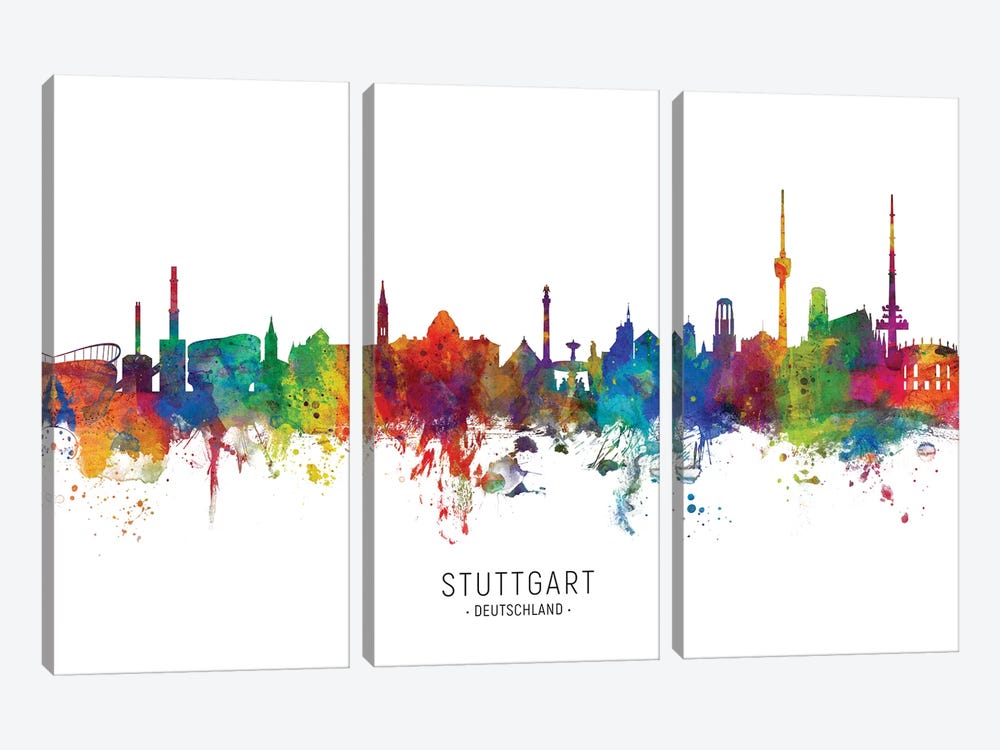 Stuttgart Deutschland Skyline by Michael Tompsett 3-piece Canvas Artwork