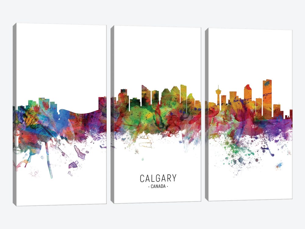 Calgary Canada Skyline by Michael Tompsett 3-piece Canvas Art