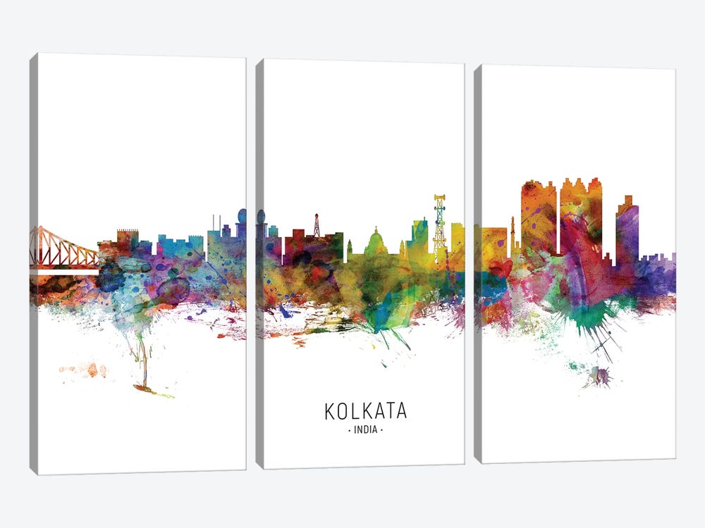 Kolkata India Skyline by Michael Tompsett 3-piece Canvas Wall Art