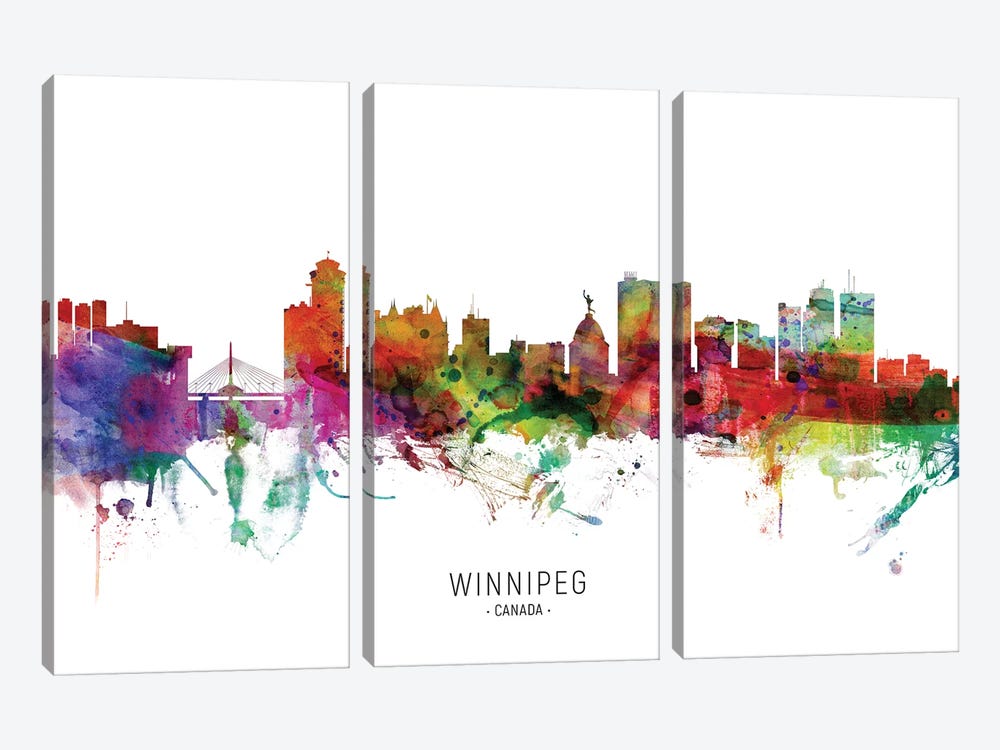 Winnipeg Canada Skyline by Michael Tompsett 3-piece Canvas Artwork