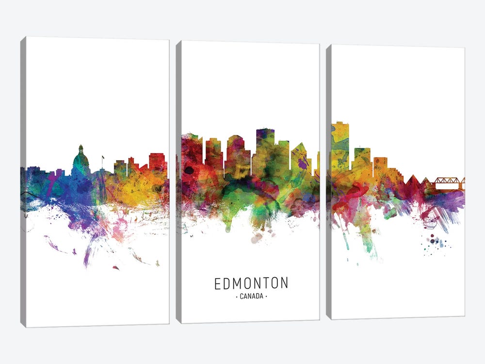 Edmonton Canada Skyline by Michael Tompsett 3-piece Canvas Artwork