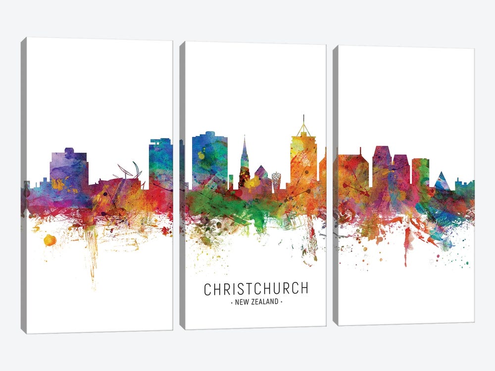 Christchurch New Zealand Skyline by Michael Tompsett 3-piece Canvas Art Print