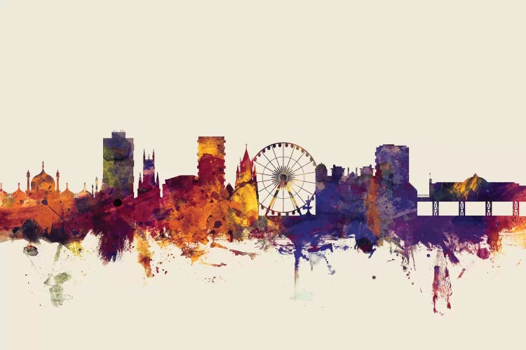 Beige Background Skyline Of Brighton England, United Kingdom by Michael Tompsett wall art