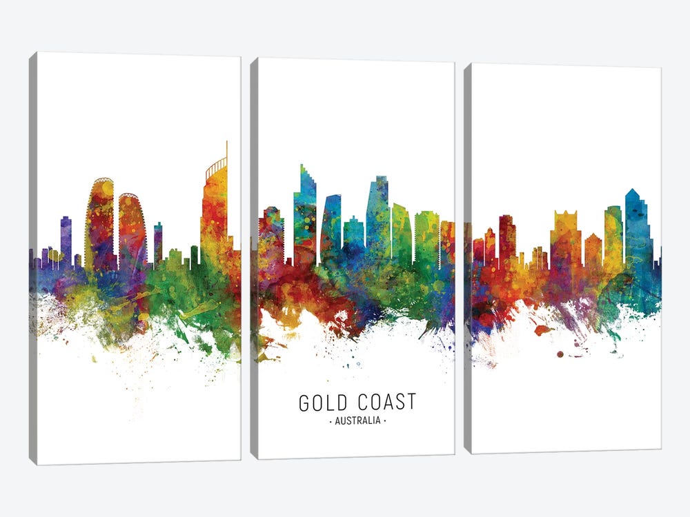 Gold Coast Australia Skyline by Michael Tompsett 3-piece Canvas Wall Art