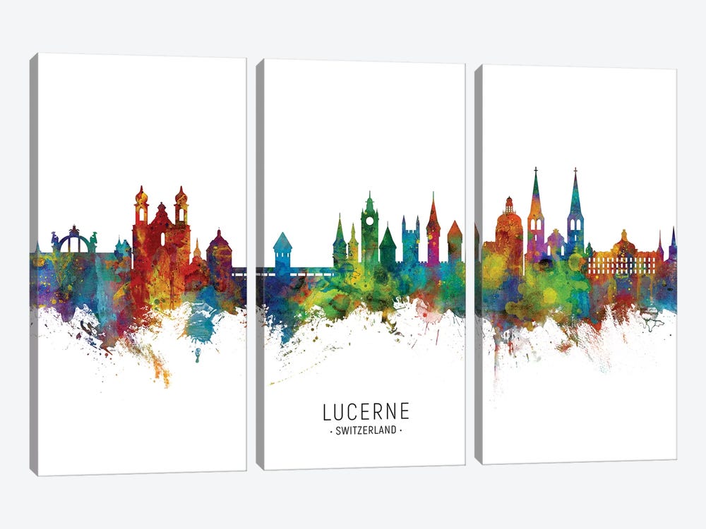 Lucerne Switzerland Skyline by Michael Tompsett 3-piece Canvas Print