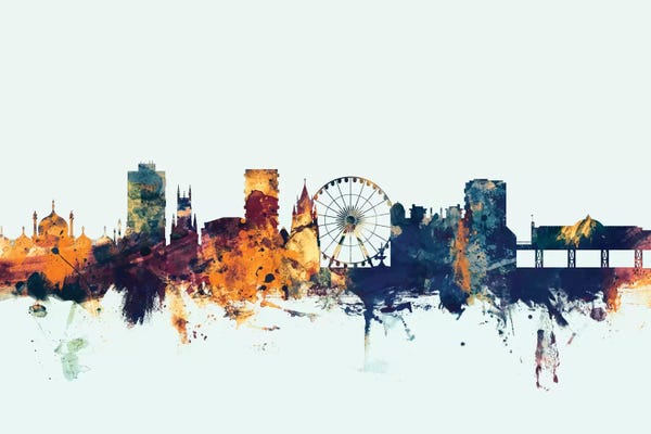 Amusement Parks: Blue Background Skyline Of Brighton England, United Kingdom by Michael Tompsett