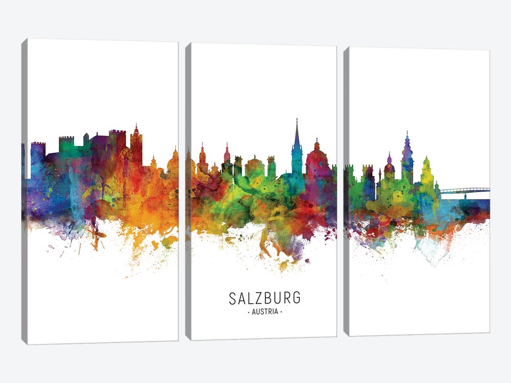 Salzburg Austria Skyline by Michael Tompsett 3-piece Canvas Artwork