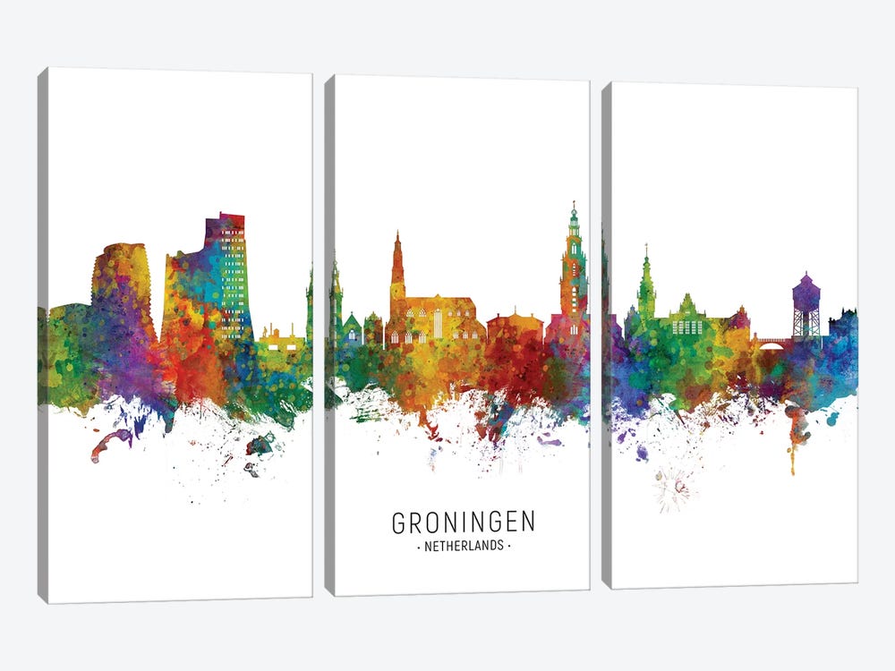 Groningen Netherlands Skyline by Michael Tompsett 3-piece Canvas Wall Art