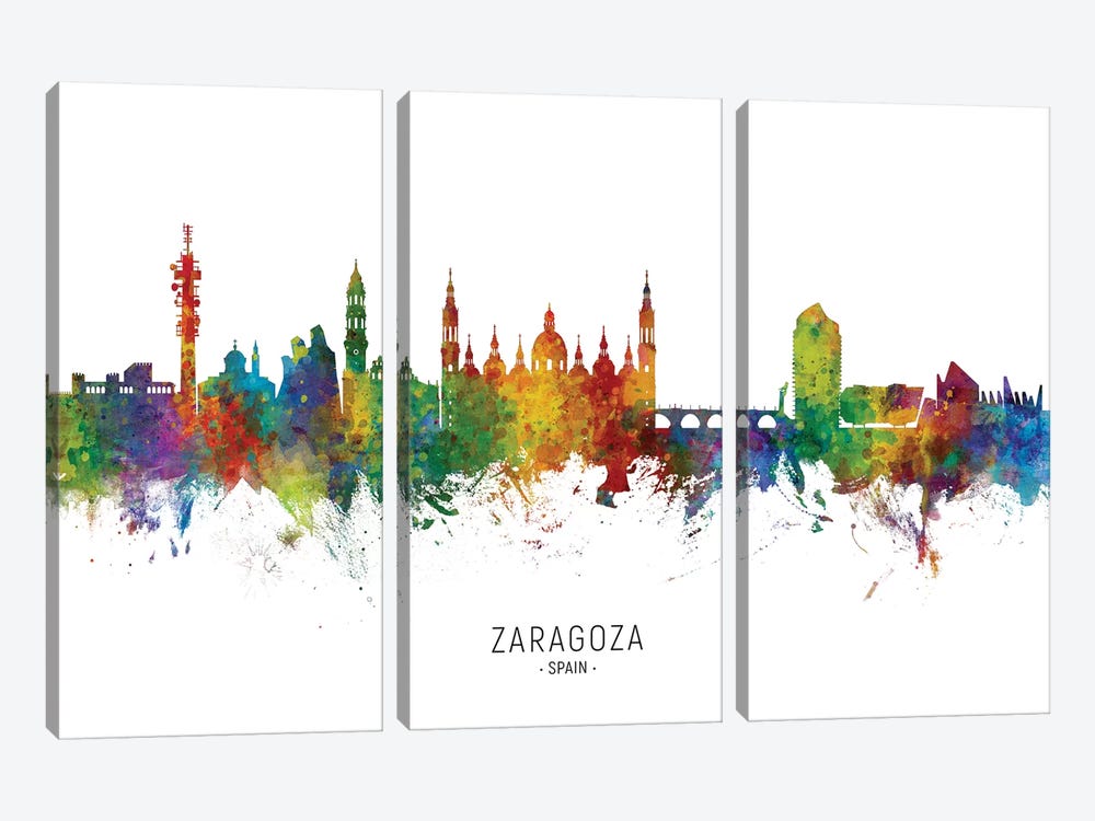 Zaragoza Spain Skyline by Michael Tompsett 3-piece Canvas Wall Art