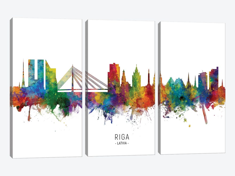 Riga Latvia Skyline by Michael Tompsett 3-piece Canvas Artwork