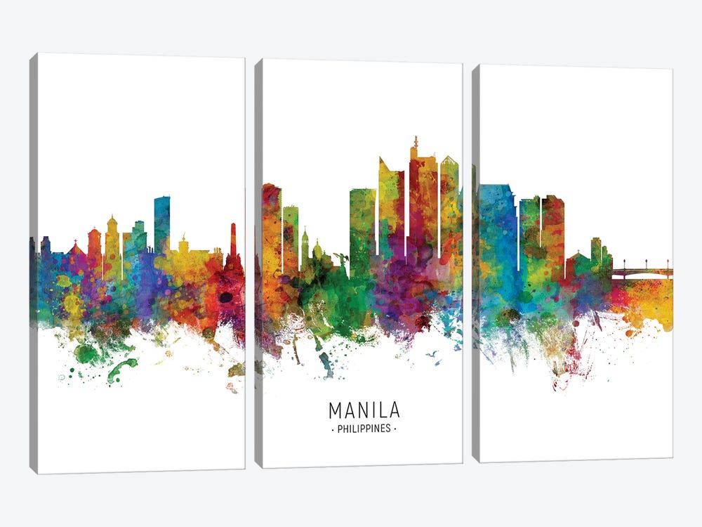 Manila Philippines Skyline by Michael Tompsett 3-piece Canvas Print
