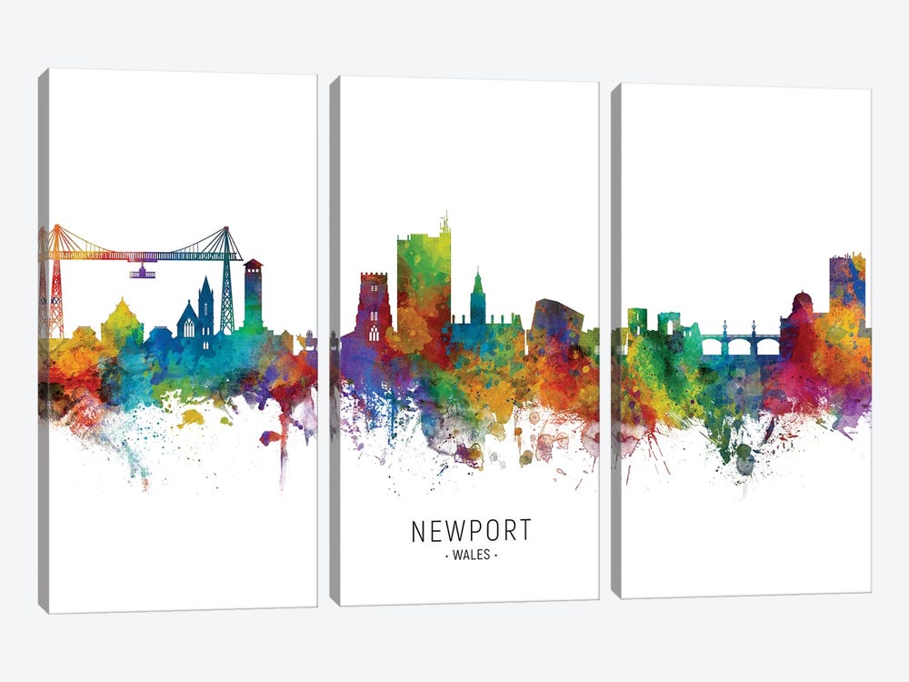 Newport Wales Skyline by Michael Tompsett 3-piece Canvas Print