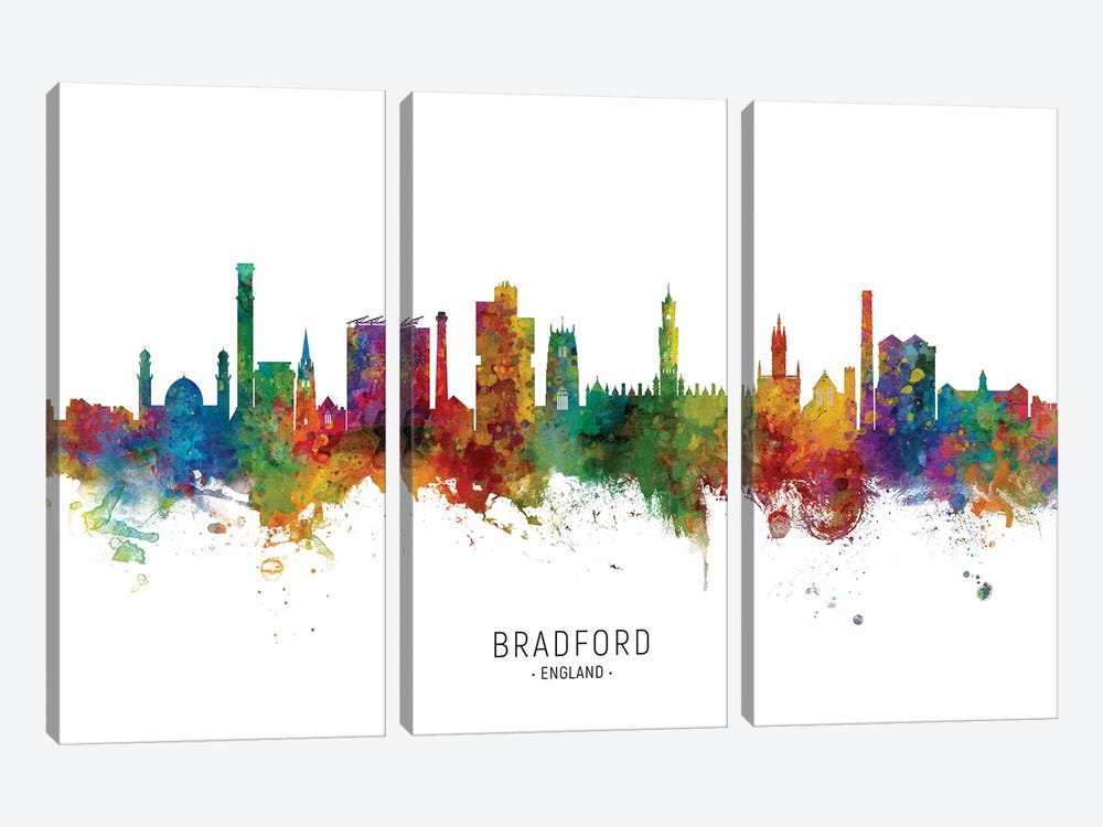 Bradford England Skyline by Michael Tompsett 3-piece Canvas Art