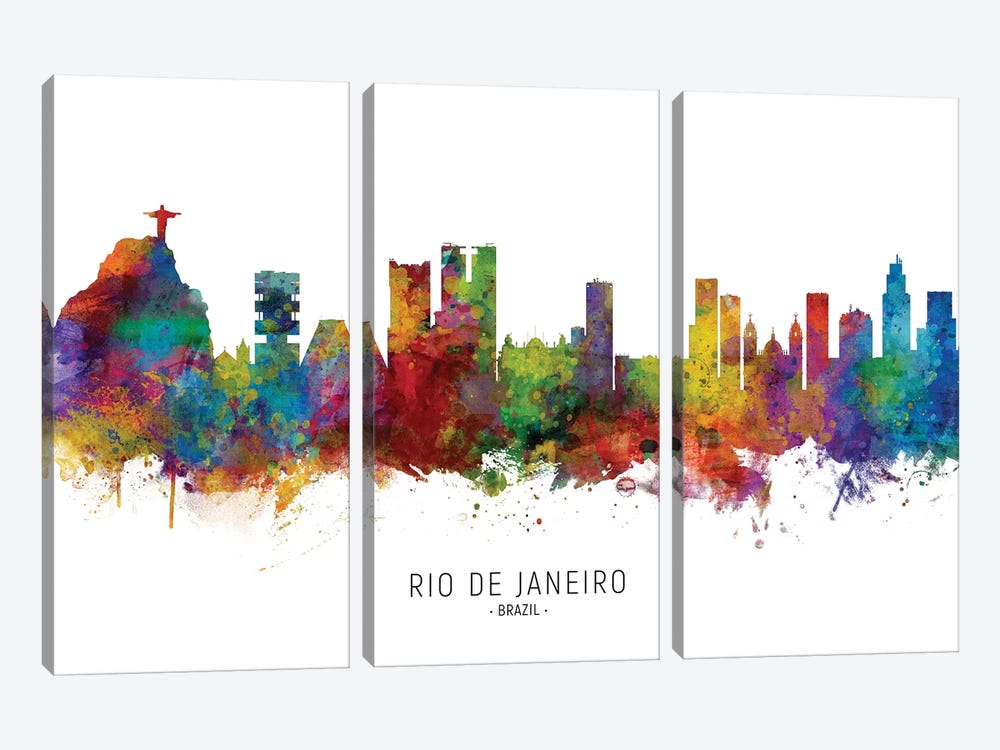 Rio De Janeiro Brazil Skyline by Michael Tompsett 3-piece Canvas Art Print