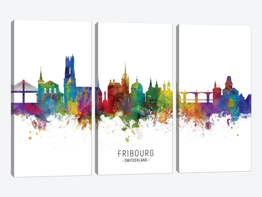 Fribourg Switzerland Skyline by Michael Tompsett 3-piece Canvas Art Print