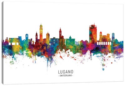 Lugano Switzerland Skyline Canvas Art Print - Switzerland Art