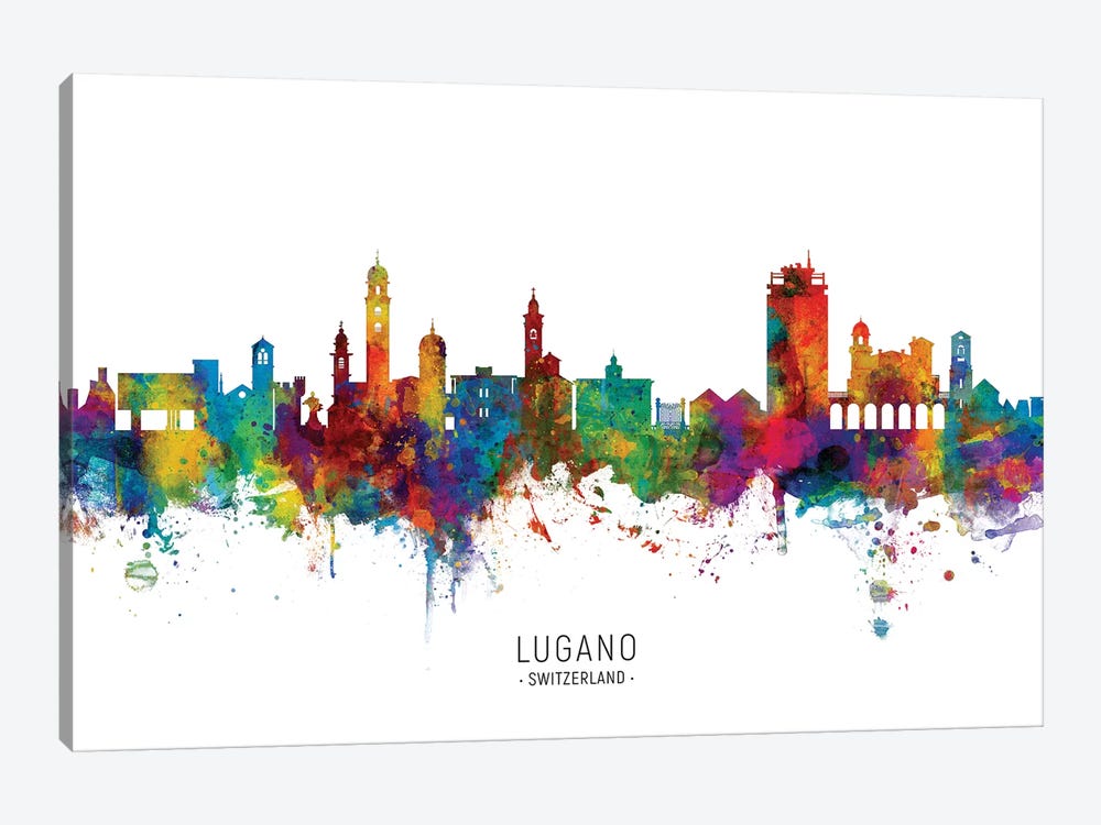 Lugano Switzerland Skyline by Michael Tompsett 1-piece Canvas Art Print