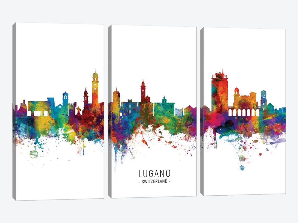 Lugano Switzerland Skyline by Michael Tompsett 3-piece Art Print