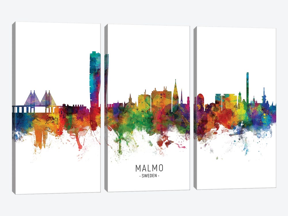 Malmo Sweden Skyline by Michael Tompsett 3-piece Canvas Print
