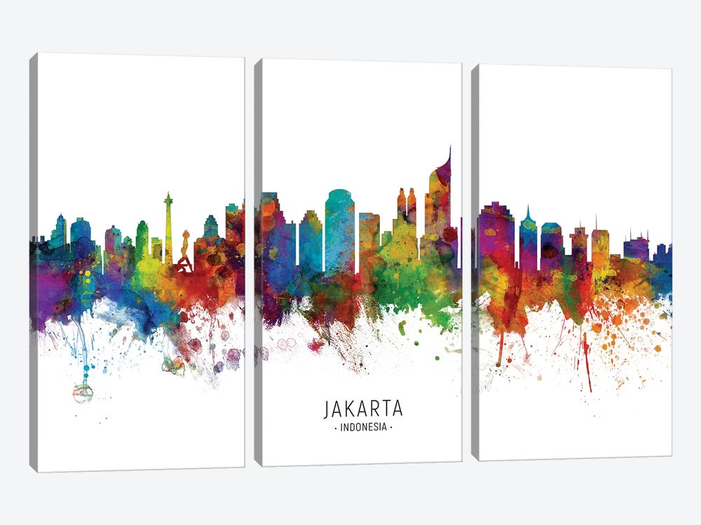 Jakarta Indonesia Skyline by Michael Tompsett 3-piece Canvas Art