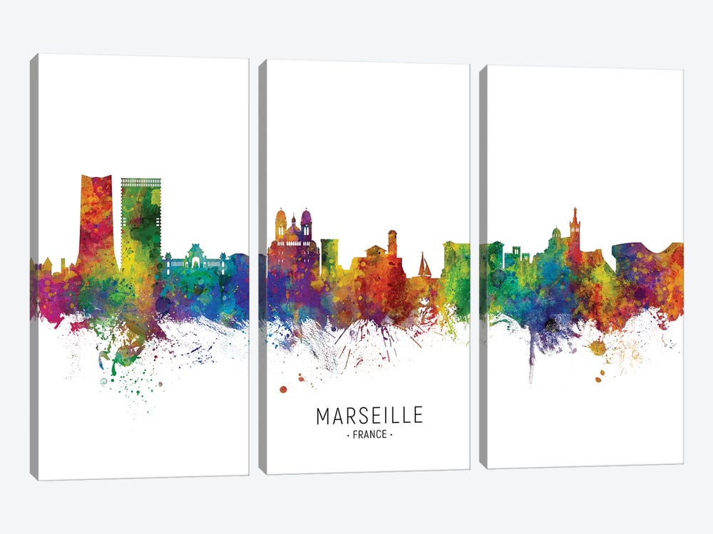 Marseille France Skyline by Michael Tompsett 3-piece Canvas Wall Art