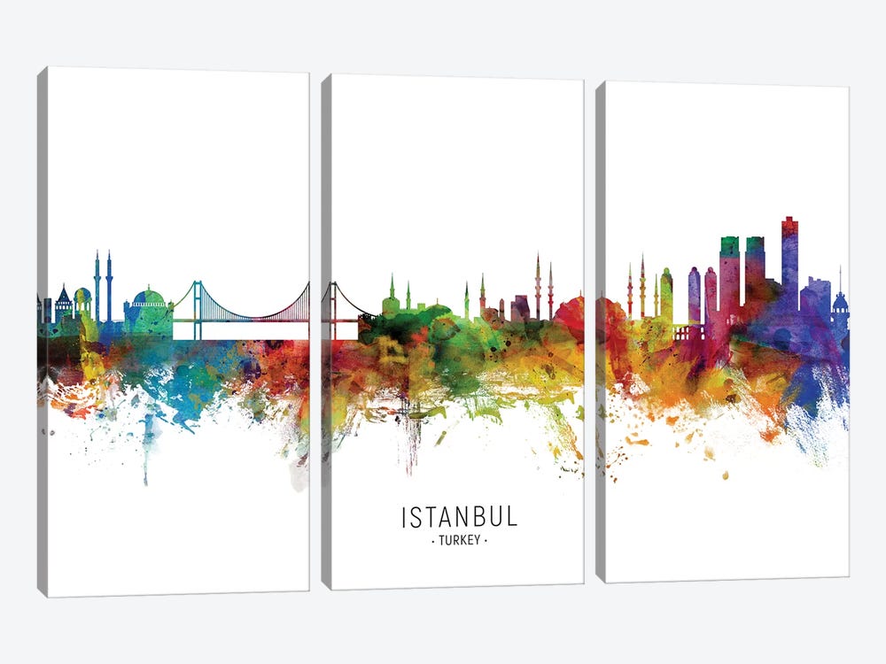 Istanbul Turkey Skyline by Michael Tompsett 3-piece Canvas Wall Art