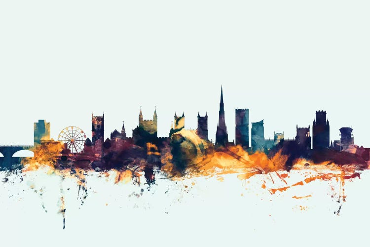 Blue Background Skyline Of Bristol, England, United Kingdom by Michael Tompsett wall art