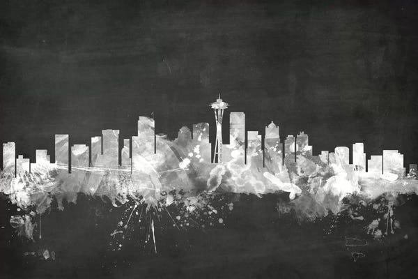 Michael Tompsett: Blackboard Skyline Of  Seattle, Washington, USA by Michael Tompsett