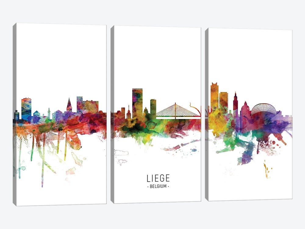 Liege Belgium Skyline by Michael Tompsett 3-piece Canvas Wall Art