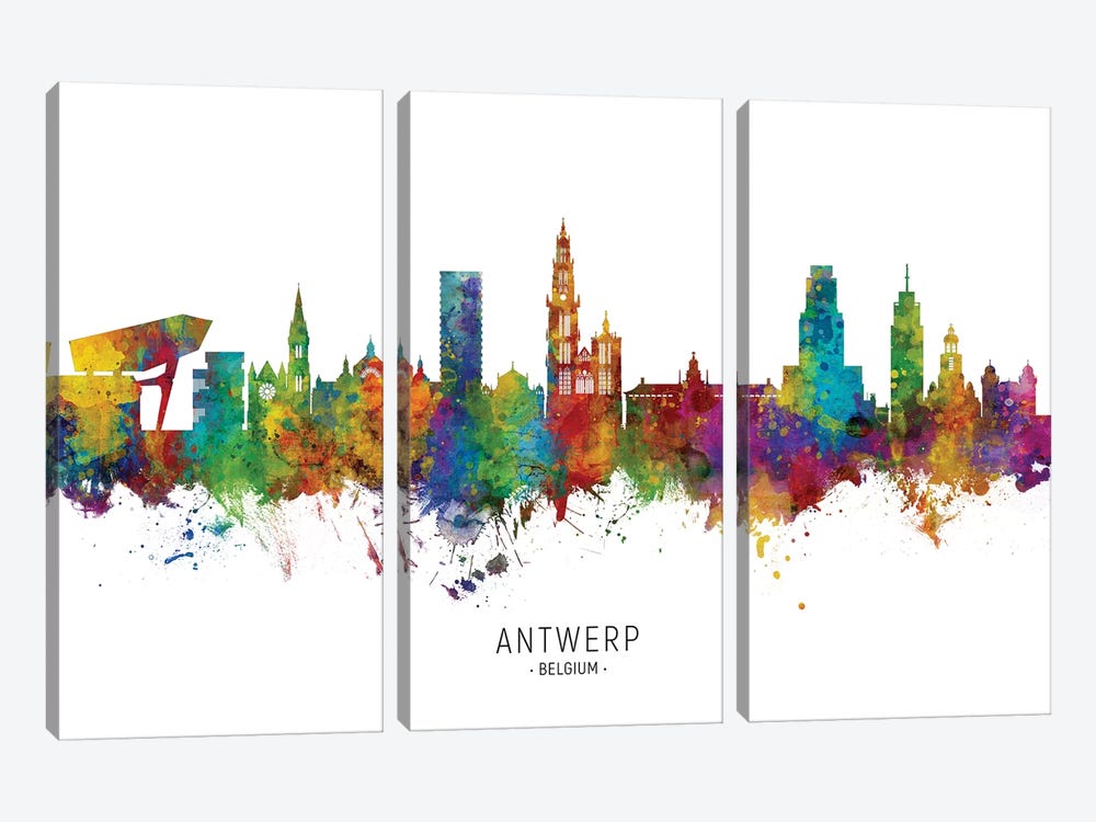 Antwerp Belgium Skyline by Michael Tompsett 3-piece Canvas Print