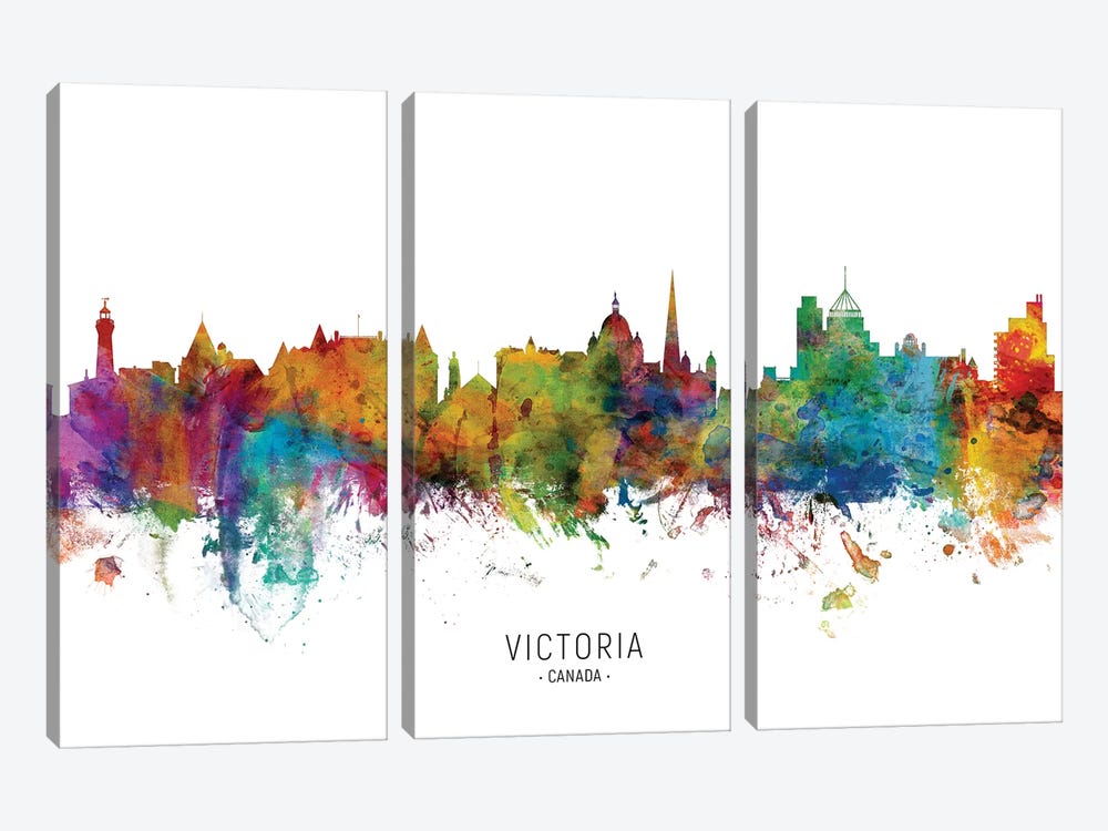 Victoria Canada Skyline by Michael Tompsett 3-piece Canvas Print