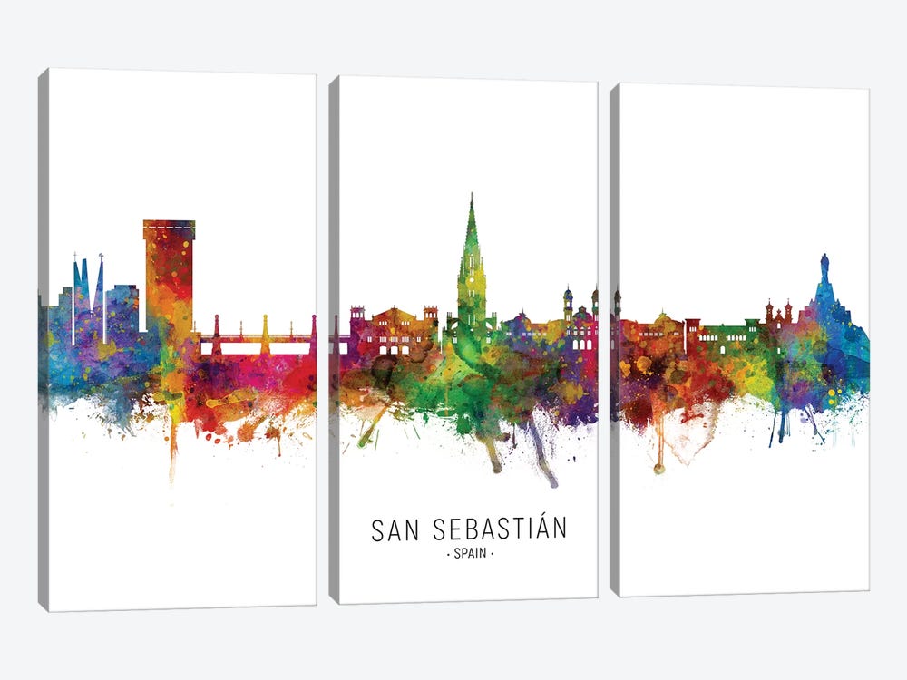 San Sebastian Spain Skyline by Michael Tompsett 3-piece Canvas Print