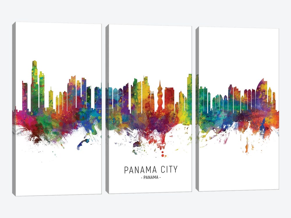 Panama City Skyline by Michael Tompsett 3-piece Canvas Art Print
