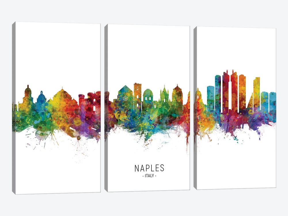 Naples Italy Skyline by Michael Tompsett 3-piece Canvas Wall Art
