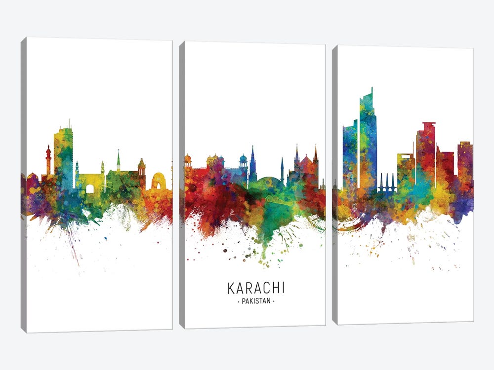 Karachi Pakistan Skyline by Michael Tompsett 3-piece Canvas Print