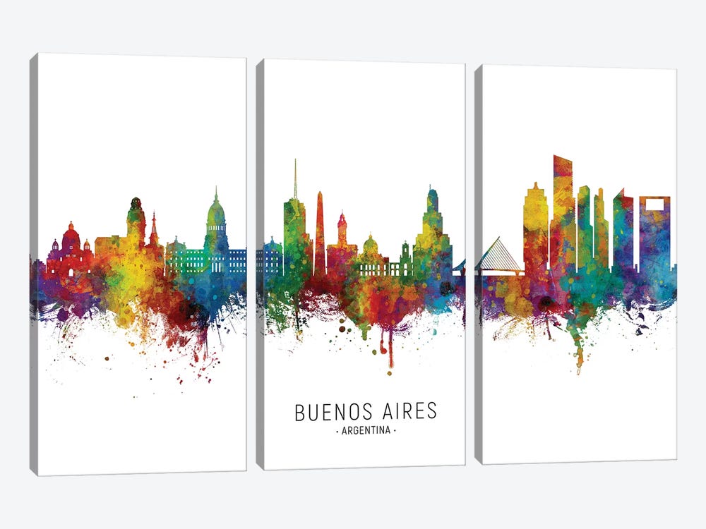 Buenos Aires Argentina Skyline by Michael Tompsett 3-piece Canvas Art