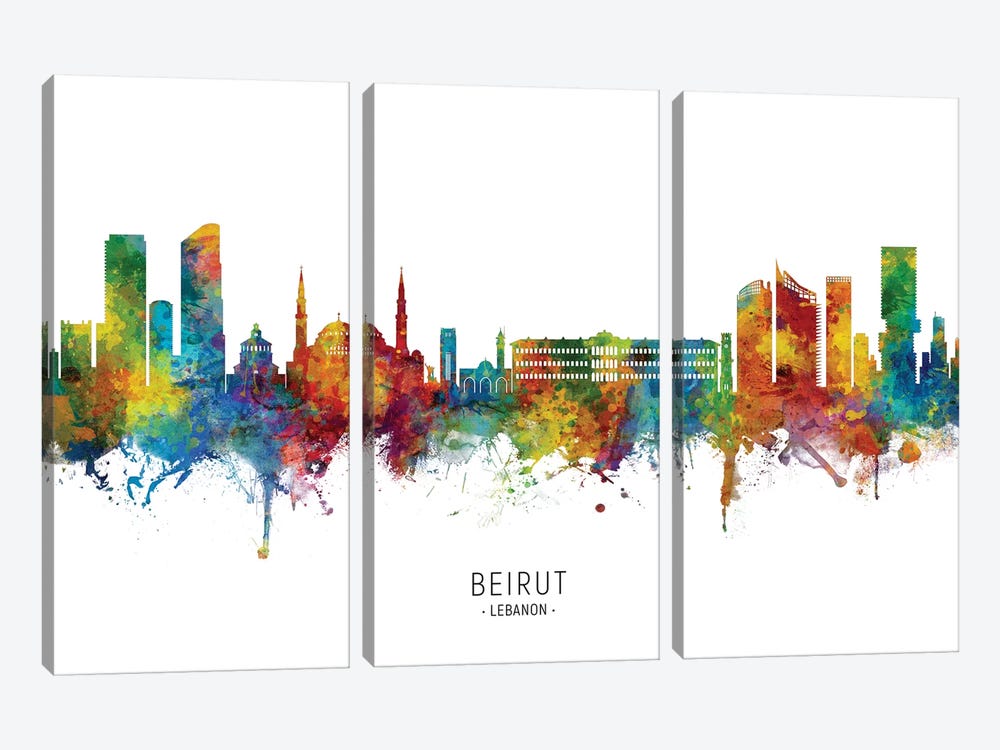 Beirut Lebanon Skyline by Michael Tompsett 3-piece Art Print