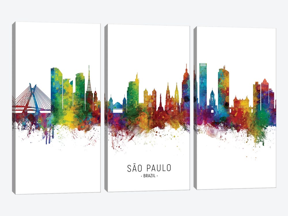 Sao Paulo Brazil Skyline by Michael Tompsett 3-piece Canvas Wall Art