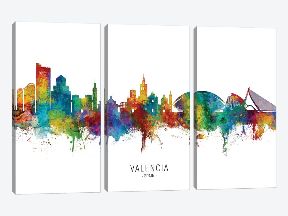 Valencia Spain Skyline by Michael Tompsett 3-piece Canvas Print